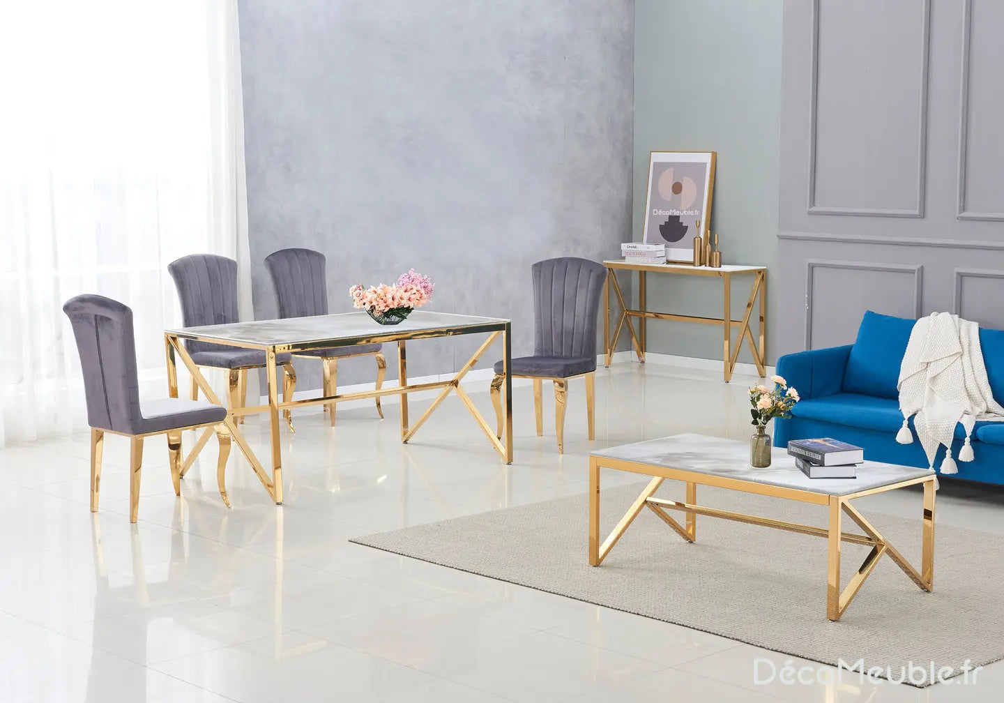 Table basse dorée en verre JESSY New Design