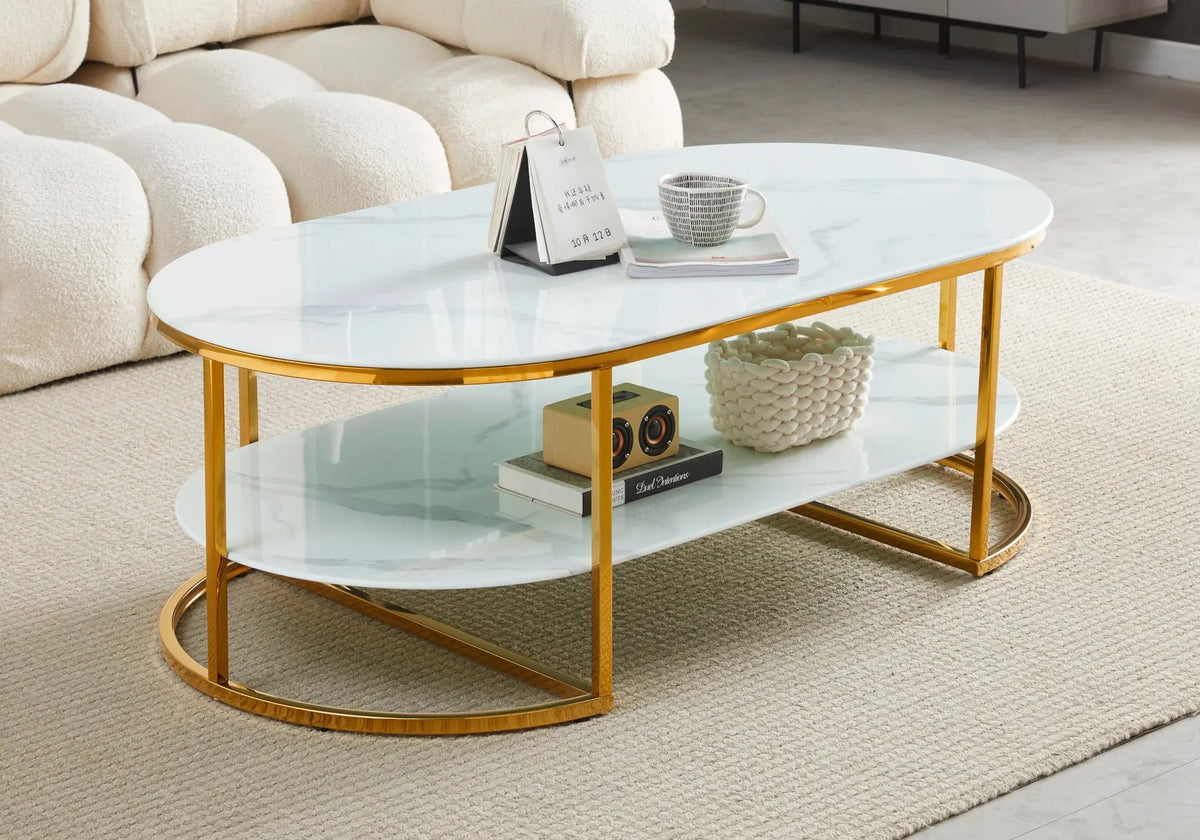 Table basse dorée marbre blanc LONA - DEKOFLIX