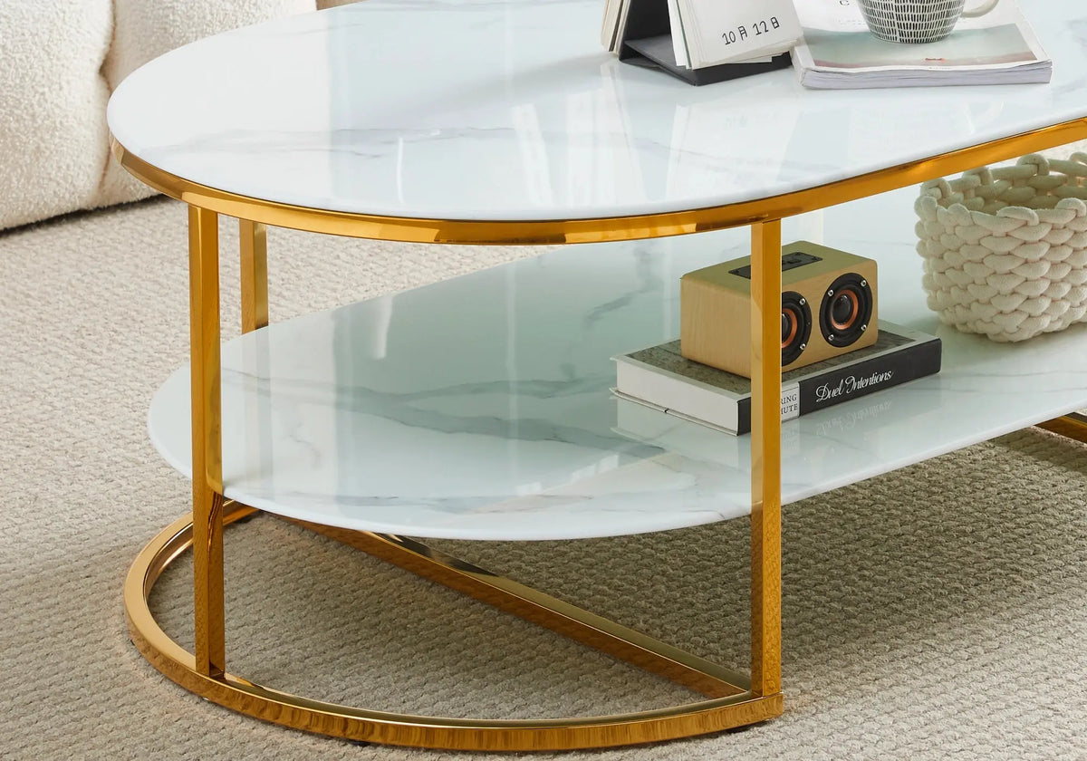Table basse dorée marbre blanc LONA New Design