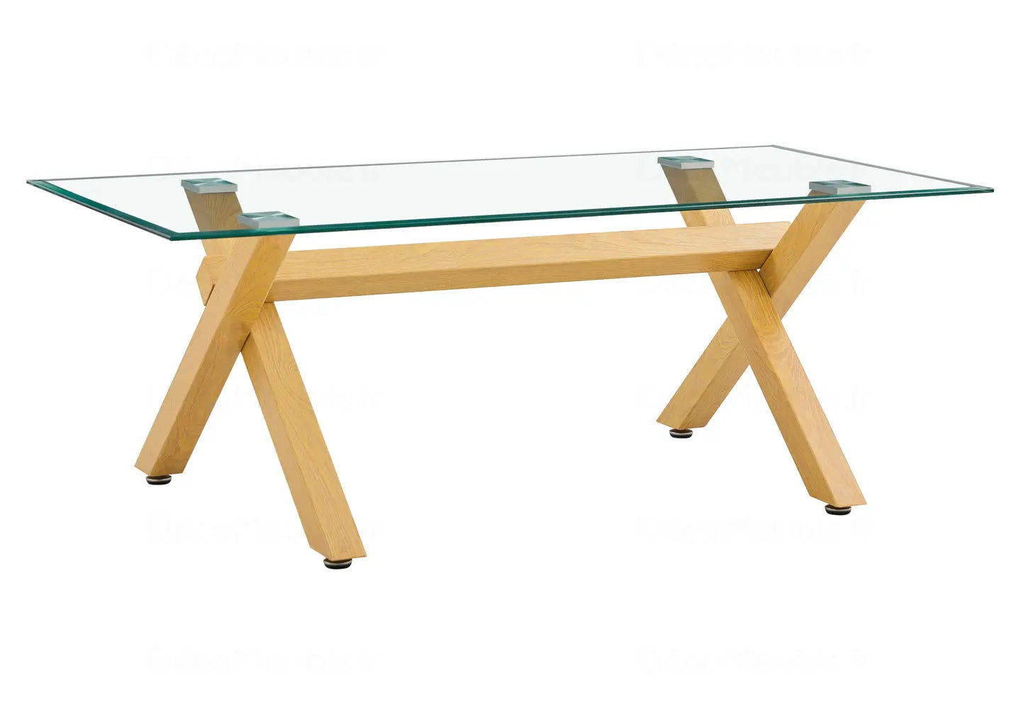 Table basse en verre pied bois CROSS New Design