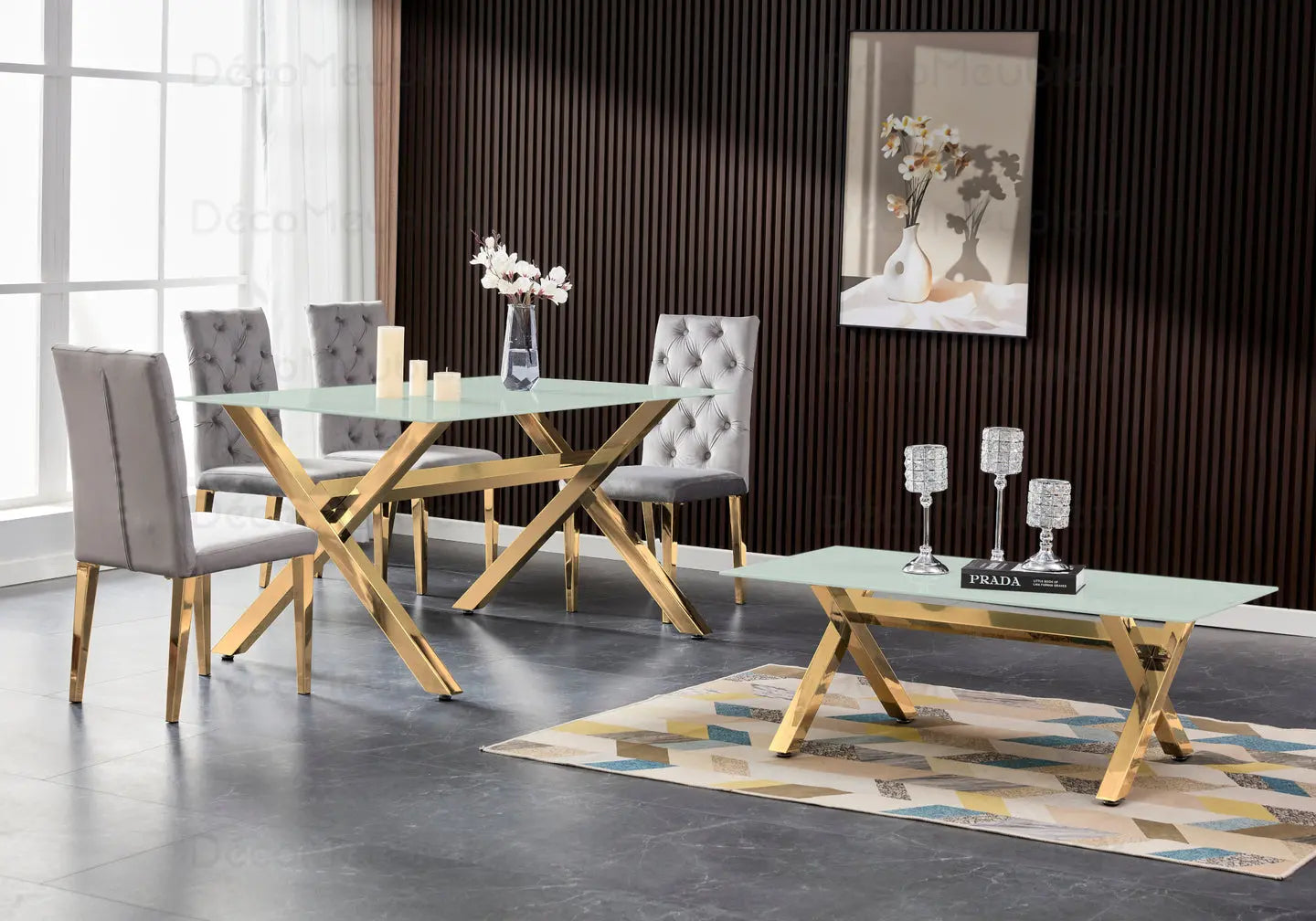 Table basse en verre pied bois CROSS New Design