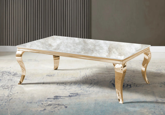 Table basse marbre beige pied doré - NEO New Design