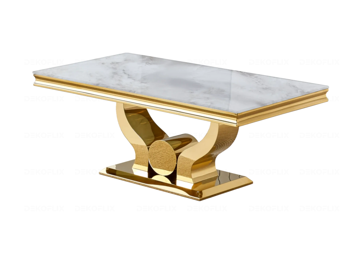 Table basse marbre beige pieds métal doré NEA New Design