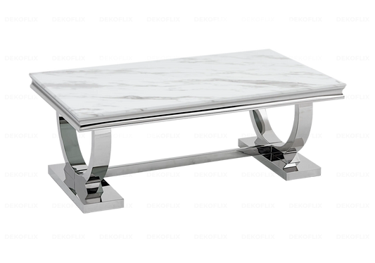 Table basse marbre blanc chromé design BOBO New Design