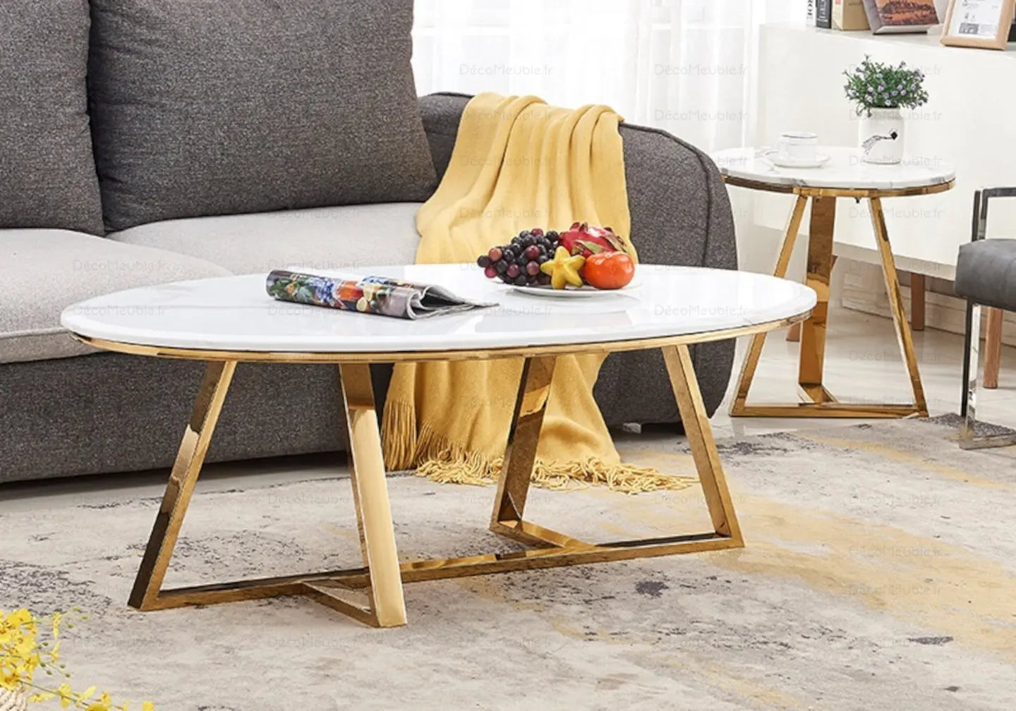 Table basse marbre blanc doré GRACY New Design