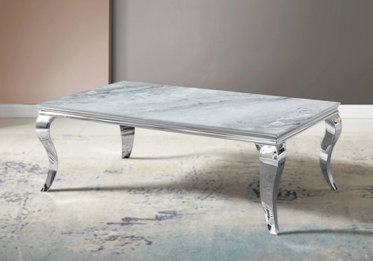Table basse marbre gris pied argent - NEO New Design