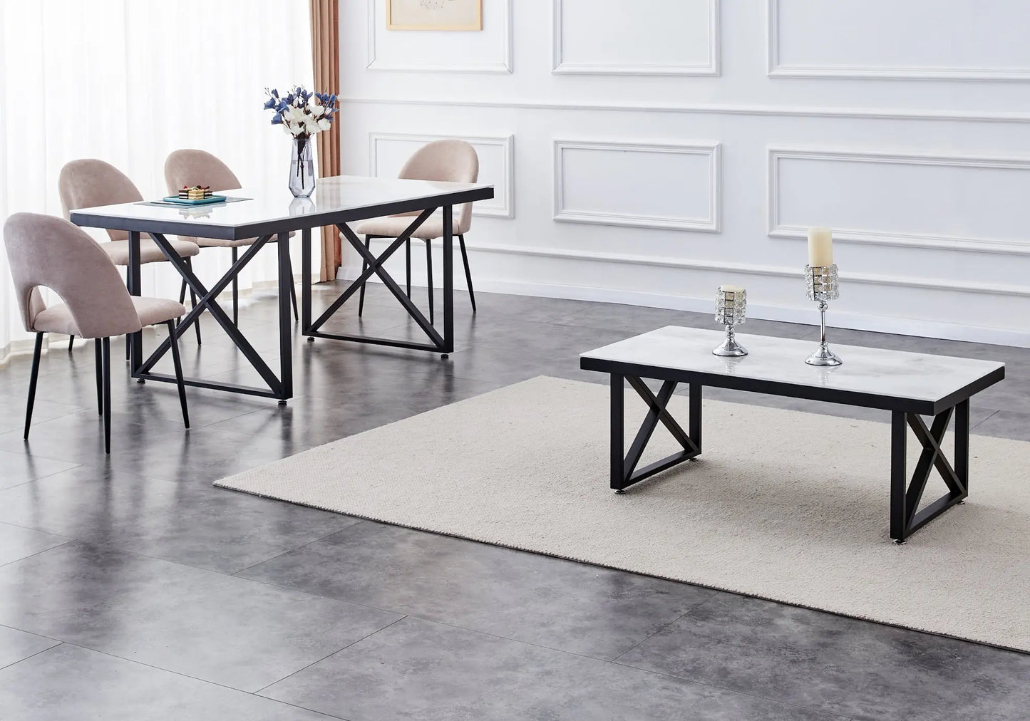 Table basse noire marbre blanc CLARA New Design