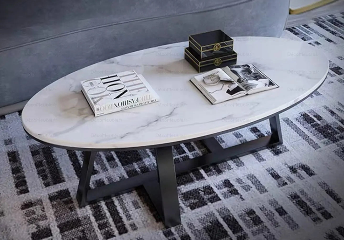 Table basse noire marbre blanc GRACY New Design