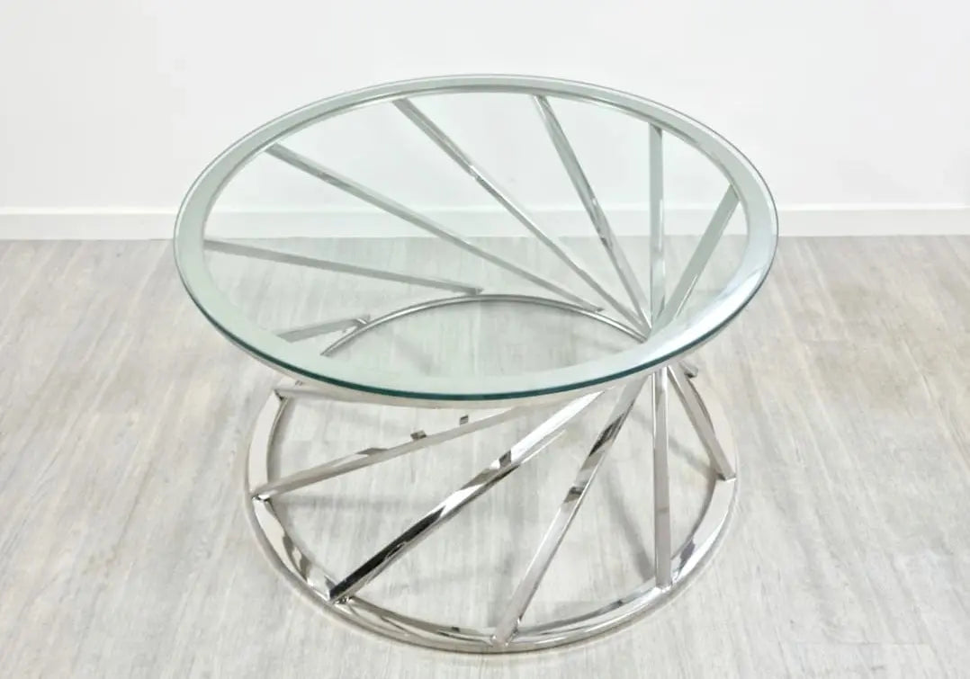 Table basse ronde argent marbre beige ELGA New Design