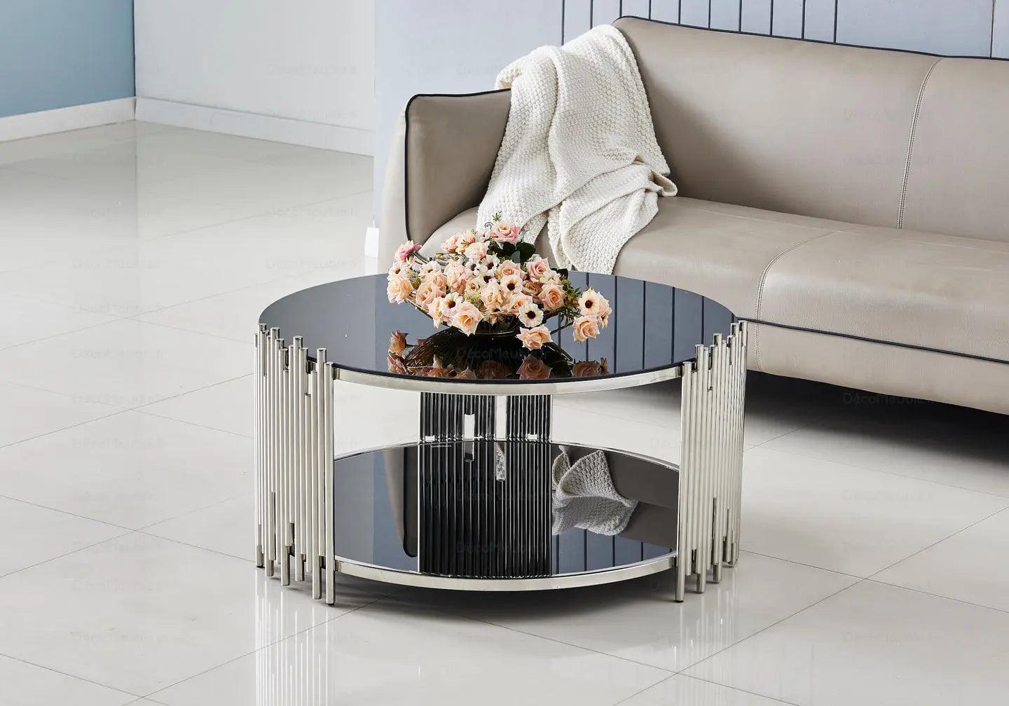 Table basse ronde chromé noir ÈVE New Design