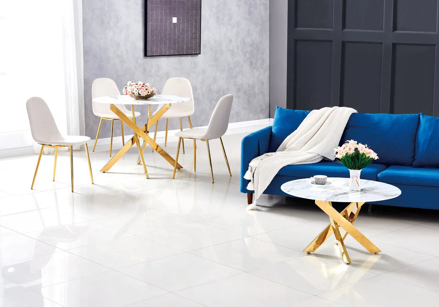 Table basse ronde dorée marbre blanc JOY New Design