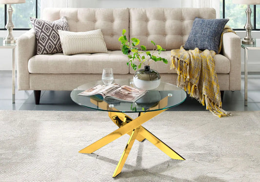 Table basse ronde dorée verre JOY New Design
