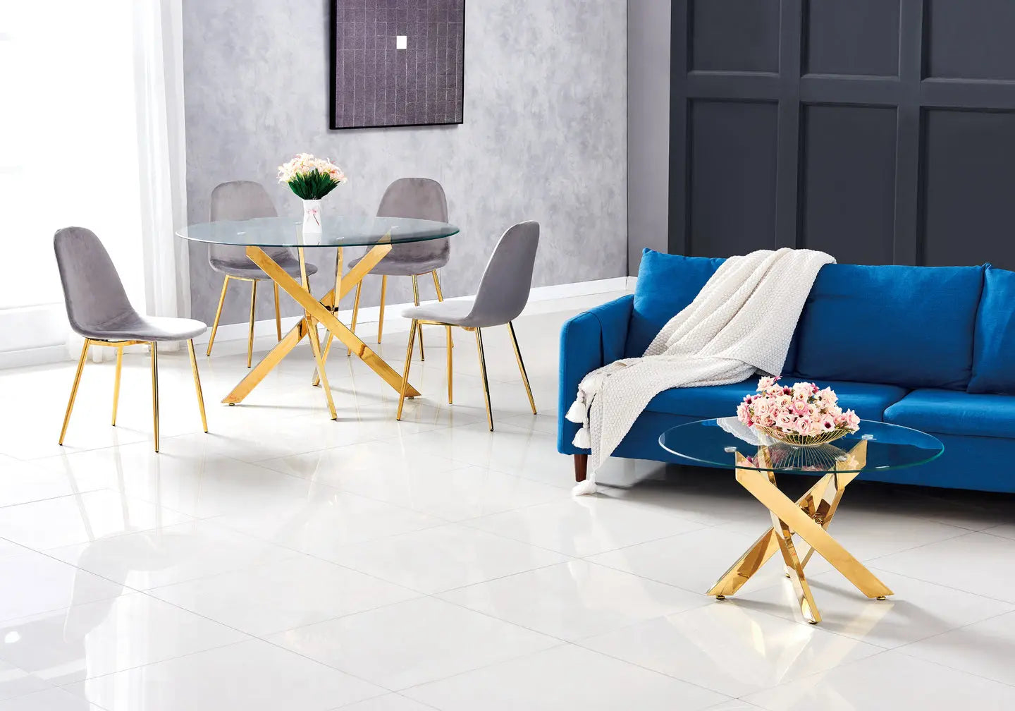 Table basse ronde dorée verre JOY New Design