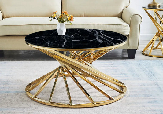 Table basse ronde marbre noir doré RUBY New Design