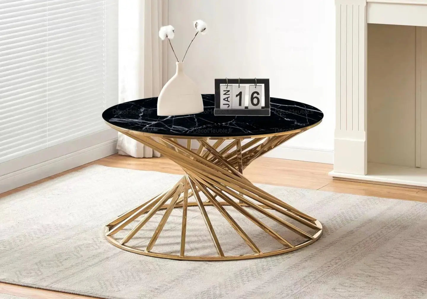 Table basse ronde marbre noir doré RUBY New Design
