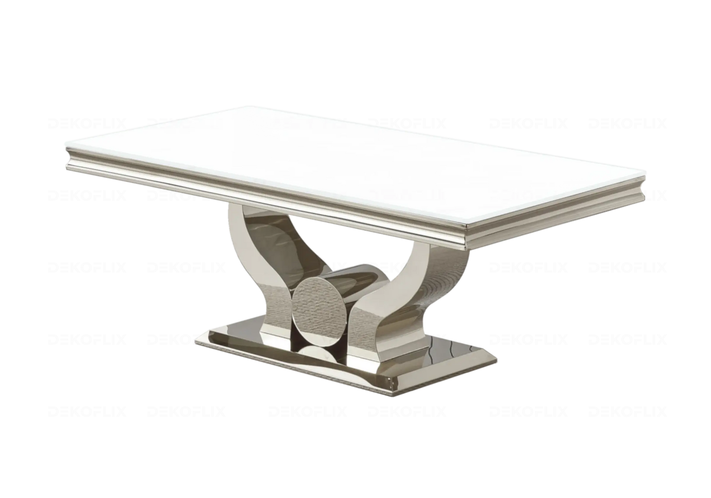 Table basse verre blanc pieds métal argent NEA New Design