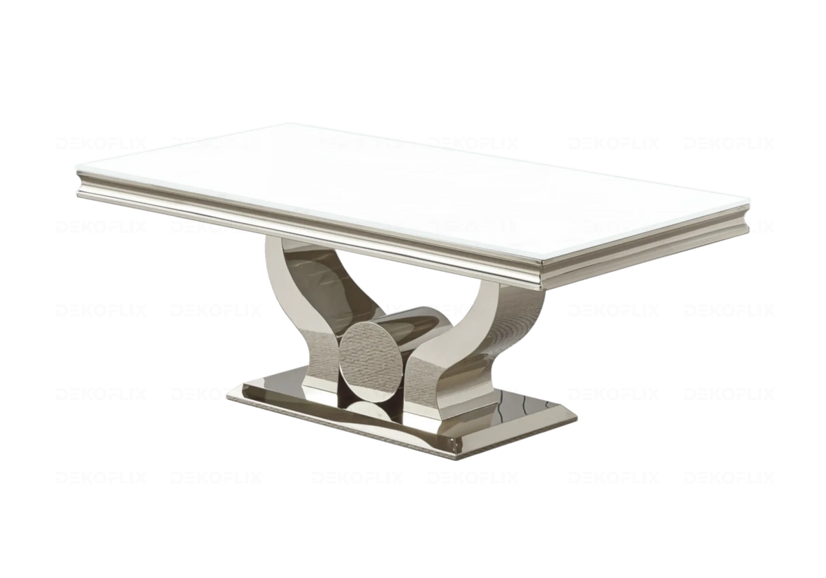 Table basse verre blanc pieds métal argent NEA New Design
