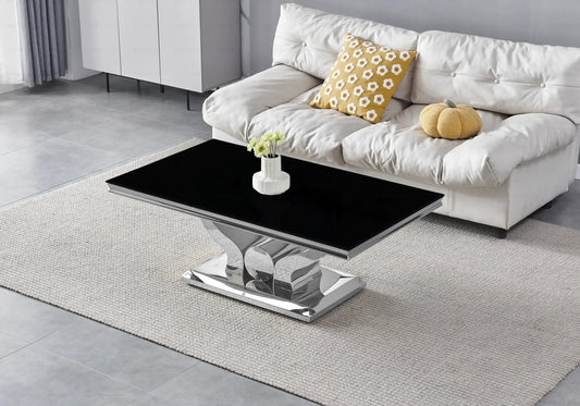 Table basse verre noir pieds métal argent NEA New Design