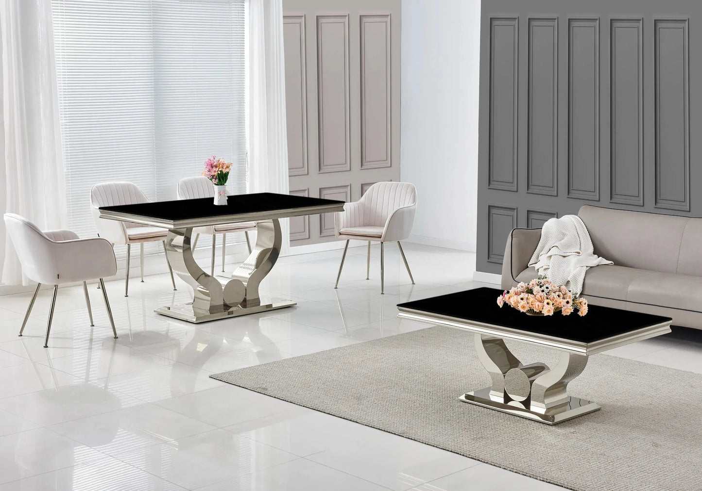 Table basse verre noir pieds métal argent NEA New Design