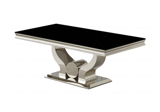 Table basse verre noir pieds métal argent NEA New Design