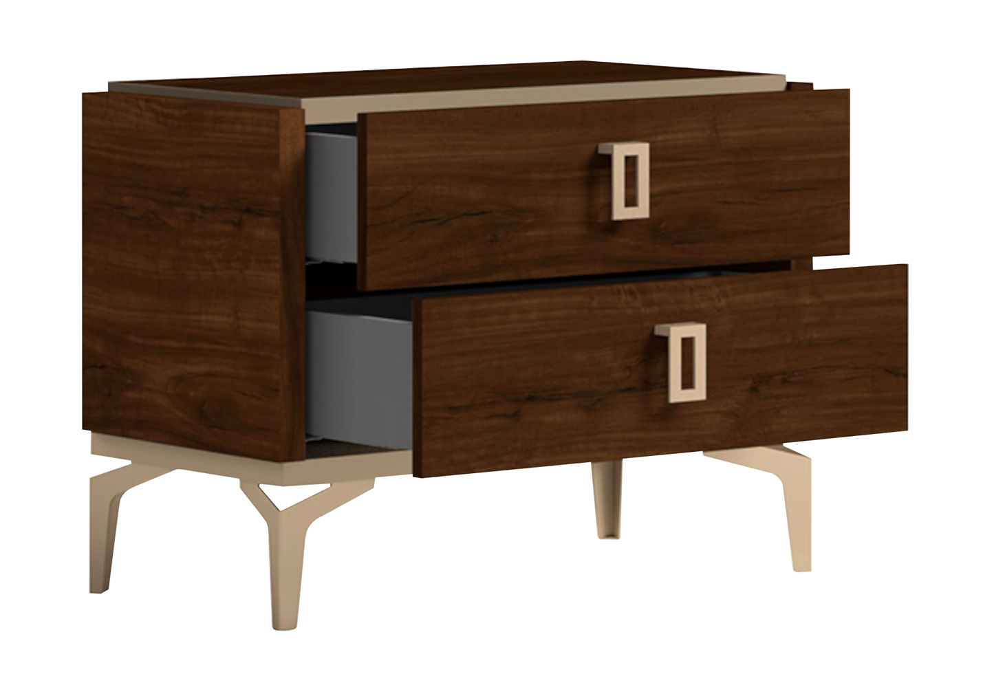 Table de chevet noyer laqué 2 tiroirs – Eva