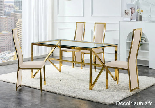 Table en verre et chaise dorée beige DIA New Design