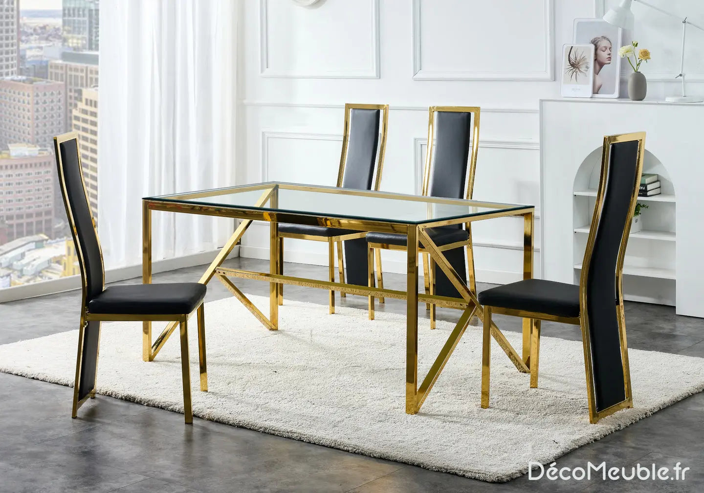 Table en verre et chaise dorée noir DIA New Design