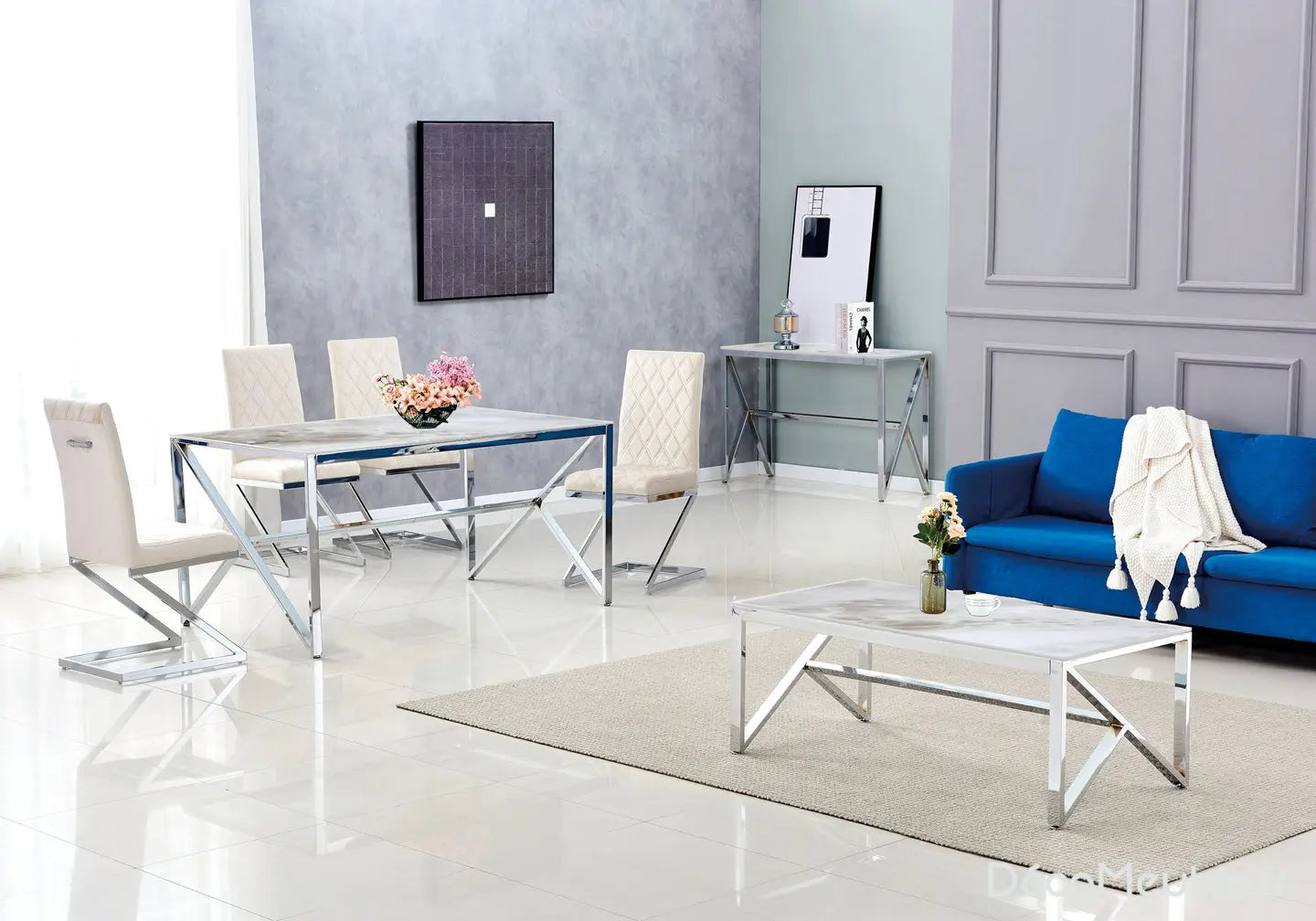 Table et chaise blanc marbre beige DIA New Design