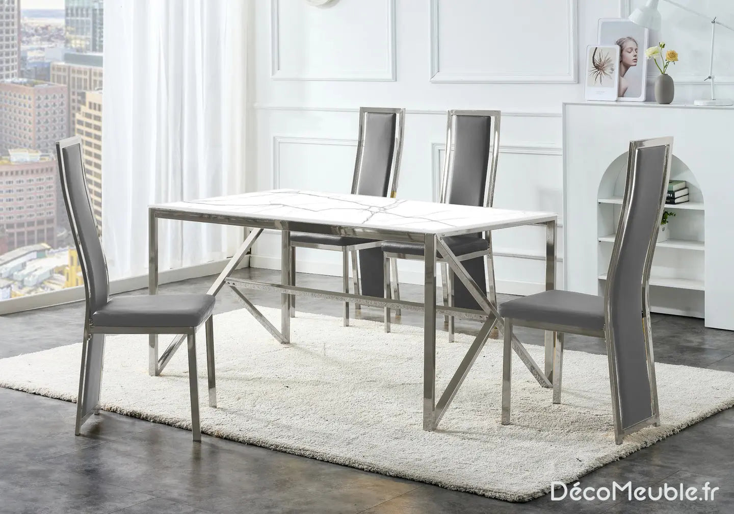 Table et chaise blanc marbre beige DIA New Design