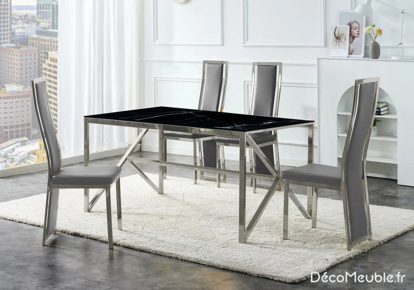 Table et chaise noir marbre blanc DIA New Design