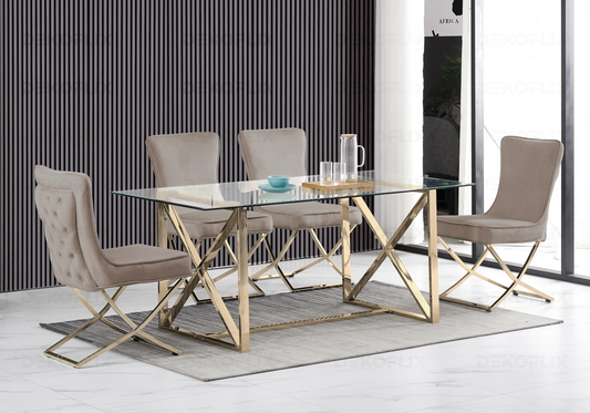 Table et chaises capitonnées dorées ENZO New Design