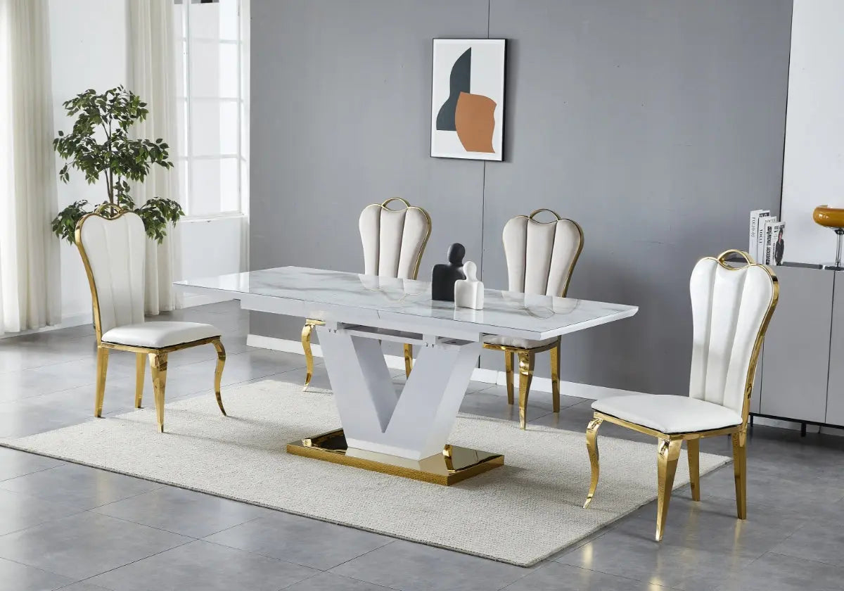 Table extensible dorée marbre beige MAX New Design