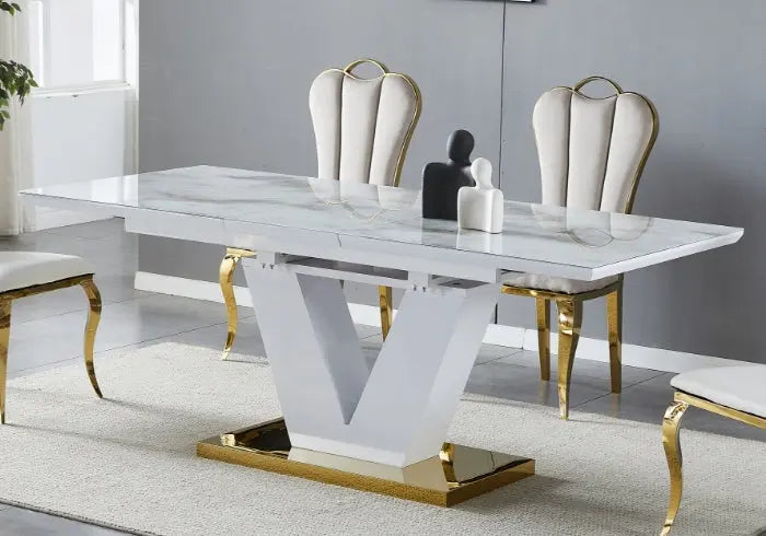 Table extensible dorée marbre beige MAX New Design