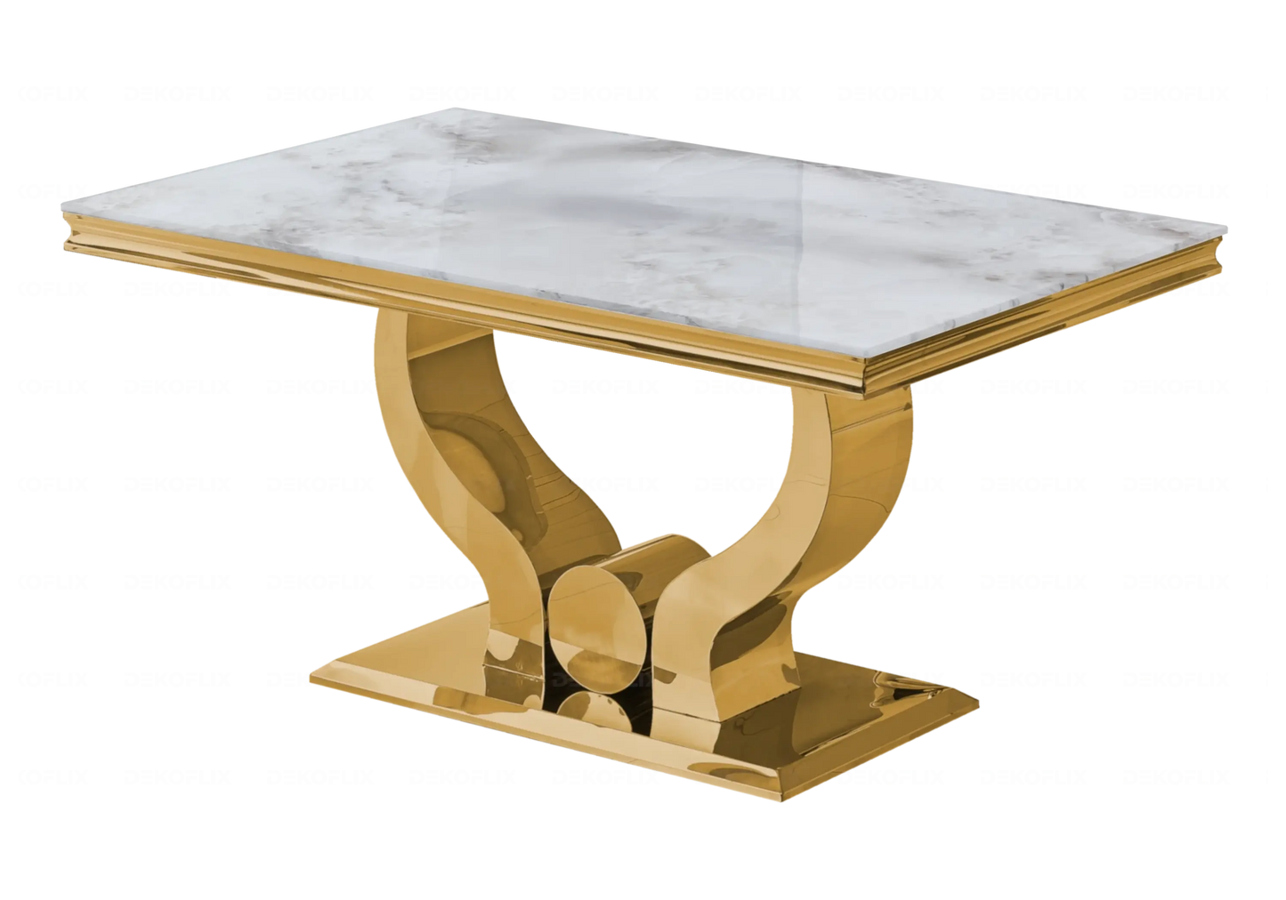 Table marbre beige chaises capitonnées taupe doré NEA New Design