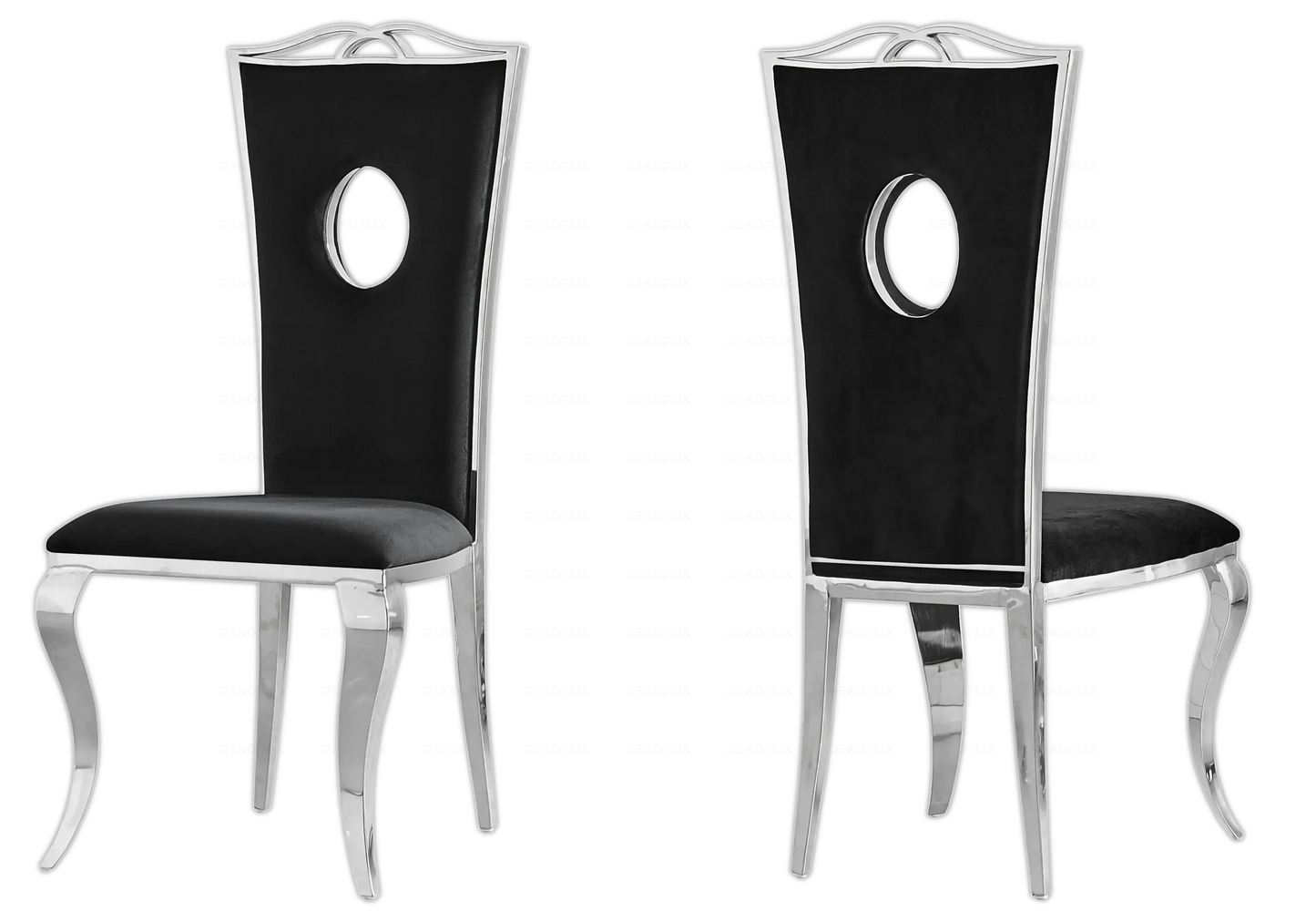 Table marbre gris et chaises velours noir argent – NEO New Design