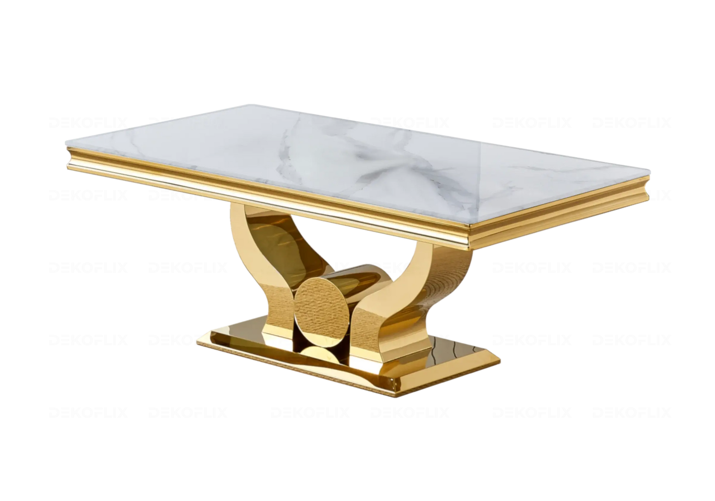 Table marbre blanc et chaises capitonnées noir doré NEA New Design