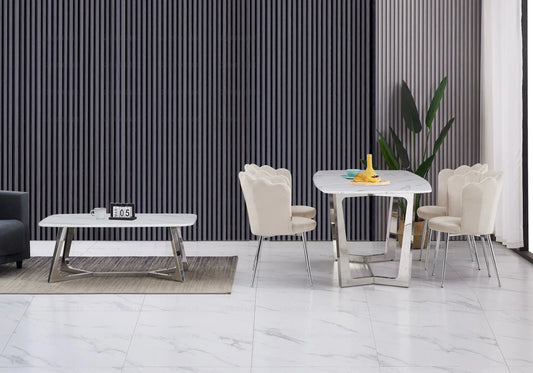 Table marbre et chaises salle à manger beige GAYA New Design