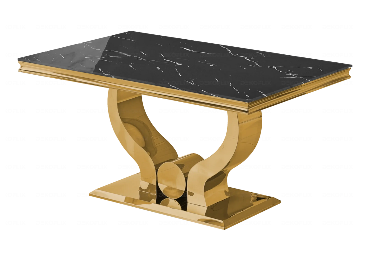 Table marbre noir chaises capitonnées taupe doré NEA New Design