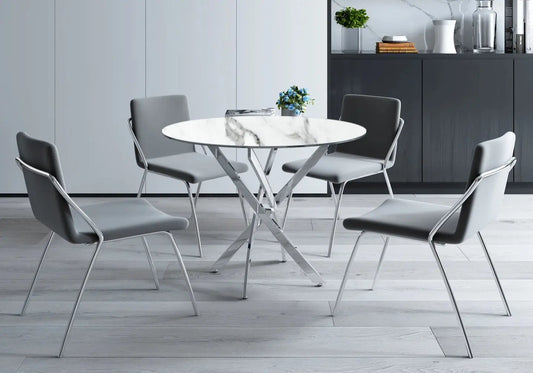 Table ronde argentée marbre blanc JOY New Design