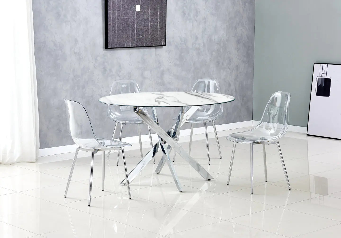 Table ronde argentée marbre blanc JOY New Design