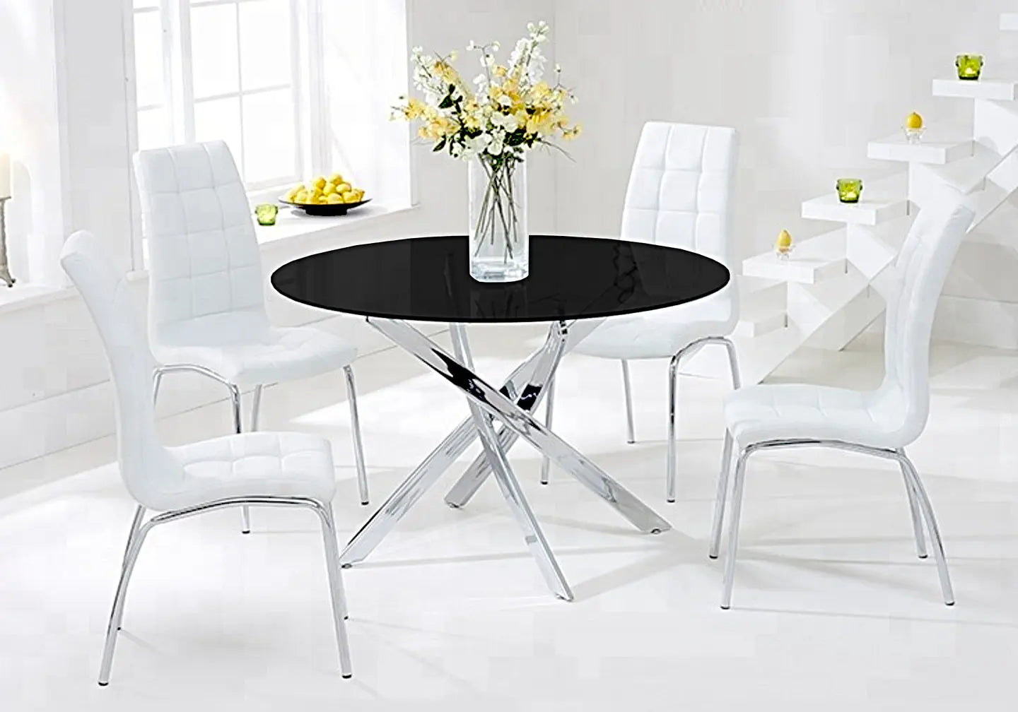 Table ronde noire 6 chaises blanches DESIGN New Design