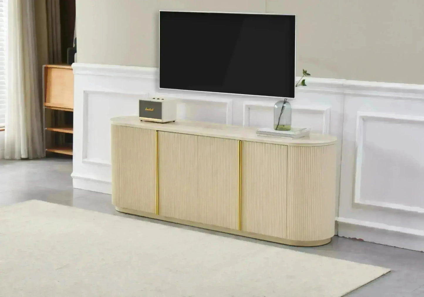 Buffet travertin beige ovale design ovale – TERRA Galerie du Mobilier