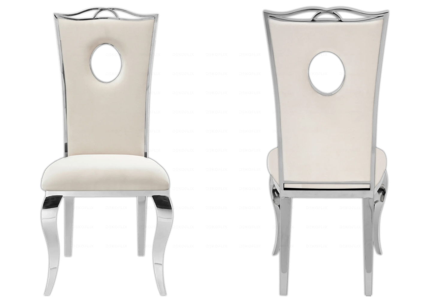 Table verre blanc et chaises velours beige argent – NEO New Design