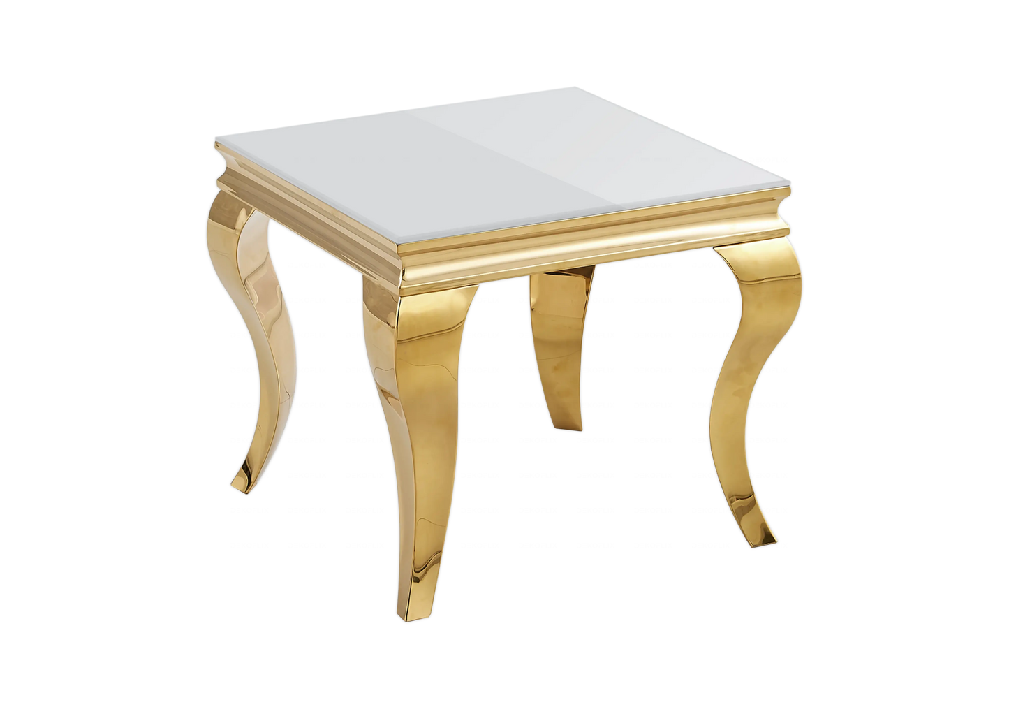 Table verre blanc et chaises velours beige doré – NEO New Design