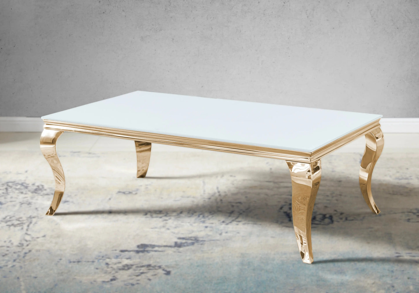 Table verre blanc et chaises velours beige doré – NEO New Design