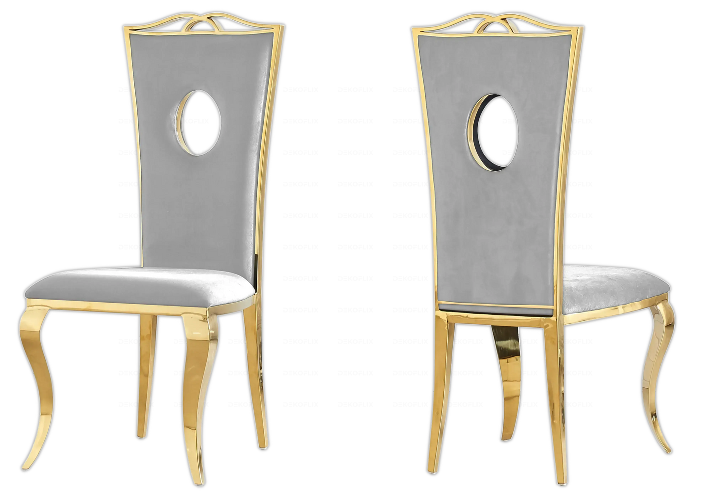 Table marbre noir et chaises velours gris doré – NEO New Design