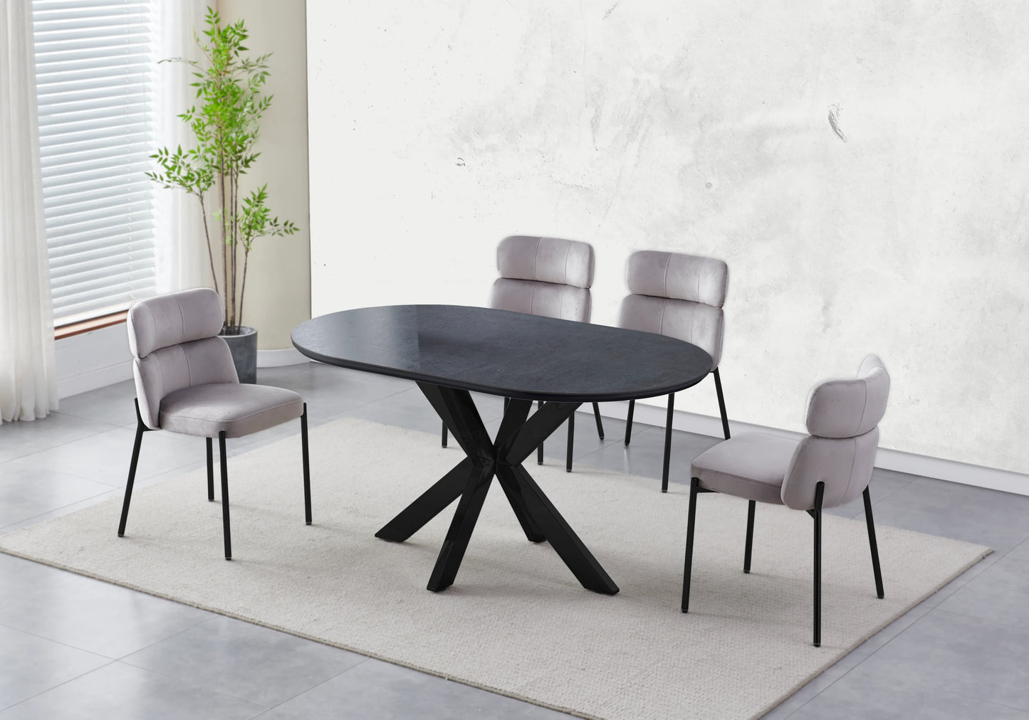 Table Céramique Noire et Chaises Taupe Noirs – NORA - DEKOFLIX