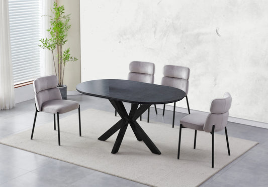 Table Céramique Noire et Chaises Taupe Noirs – NORA - DEKOFLIX