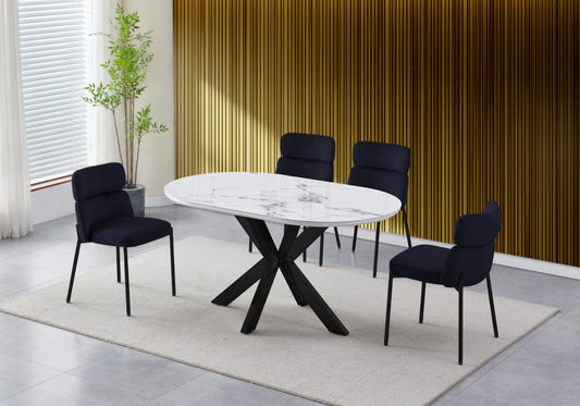 Table ovale marbre blanc et 4 chaises noir – Nora