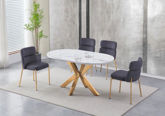 Chaises Velours Gris Pieds Dorés NORA – Lot de 4 - DEKOFLIX